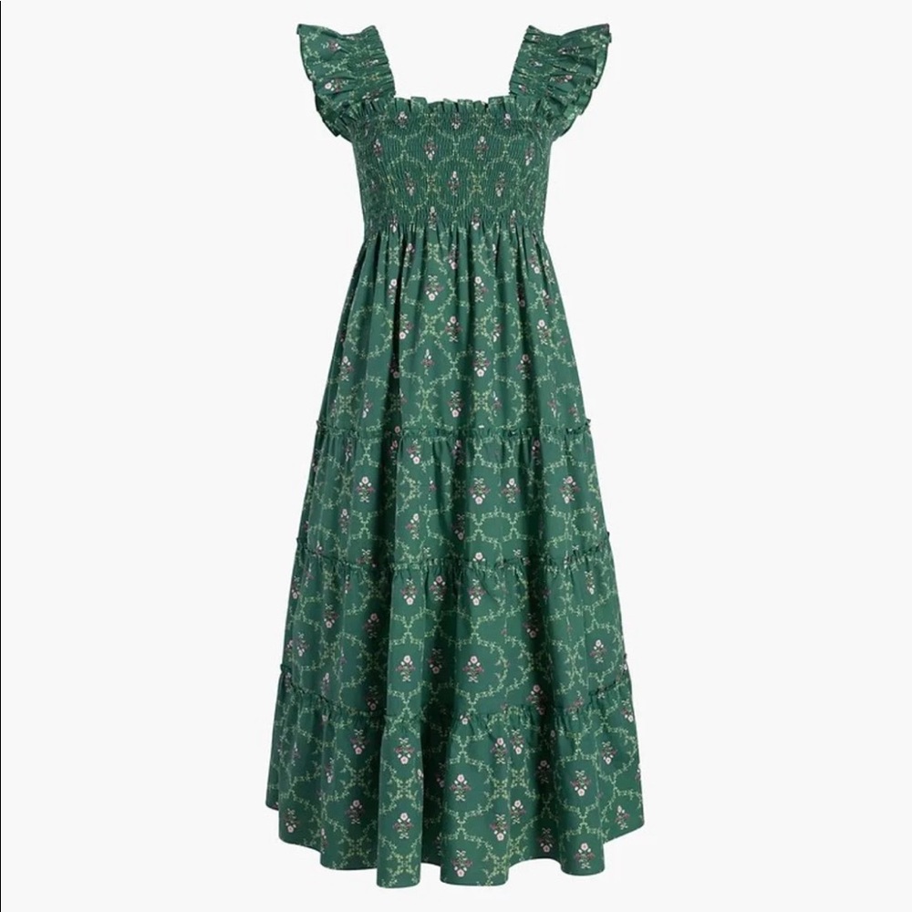Hill House Home Ellie Nap Dress Emerald Trellis Small S